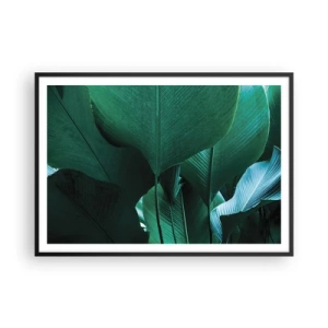 Póster en marco negro - Hojas verdes en una composición minimalista. - 100x70cm - De cara a la luz - Decoración de pared moderna para salón y dormitorio ARTTOR