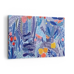 Cuadro sobre lienzo - Impresión de Imagen - Un colorido motivo vegetal en un estilo gráfico moderno. - 120x80cm - Jardín hawaiano - Decoración de pared moderna para salón y dormitorio ARTTOR