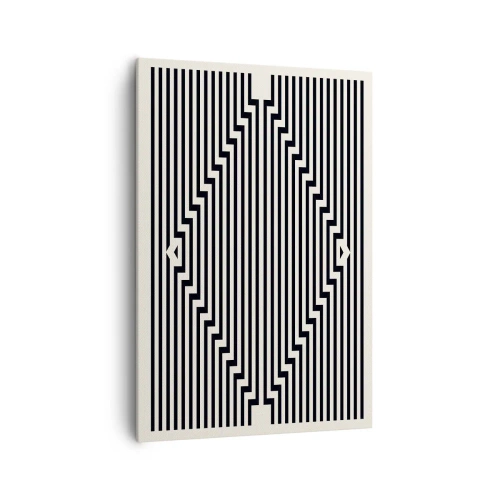 Cuadro sobre lienzo - Impresión de Imagen - Líneas blancas y negras que crean un efecto de ilusión geométrica. - 70x100cm - Ilusión geométrica - Decoración de pared moderna para salón y dormitorio ARTTOR