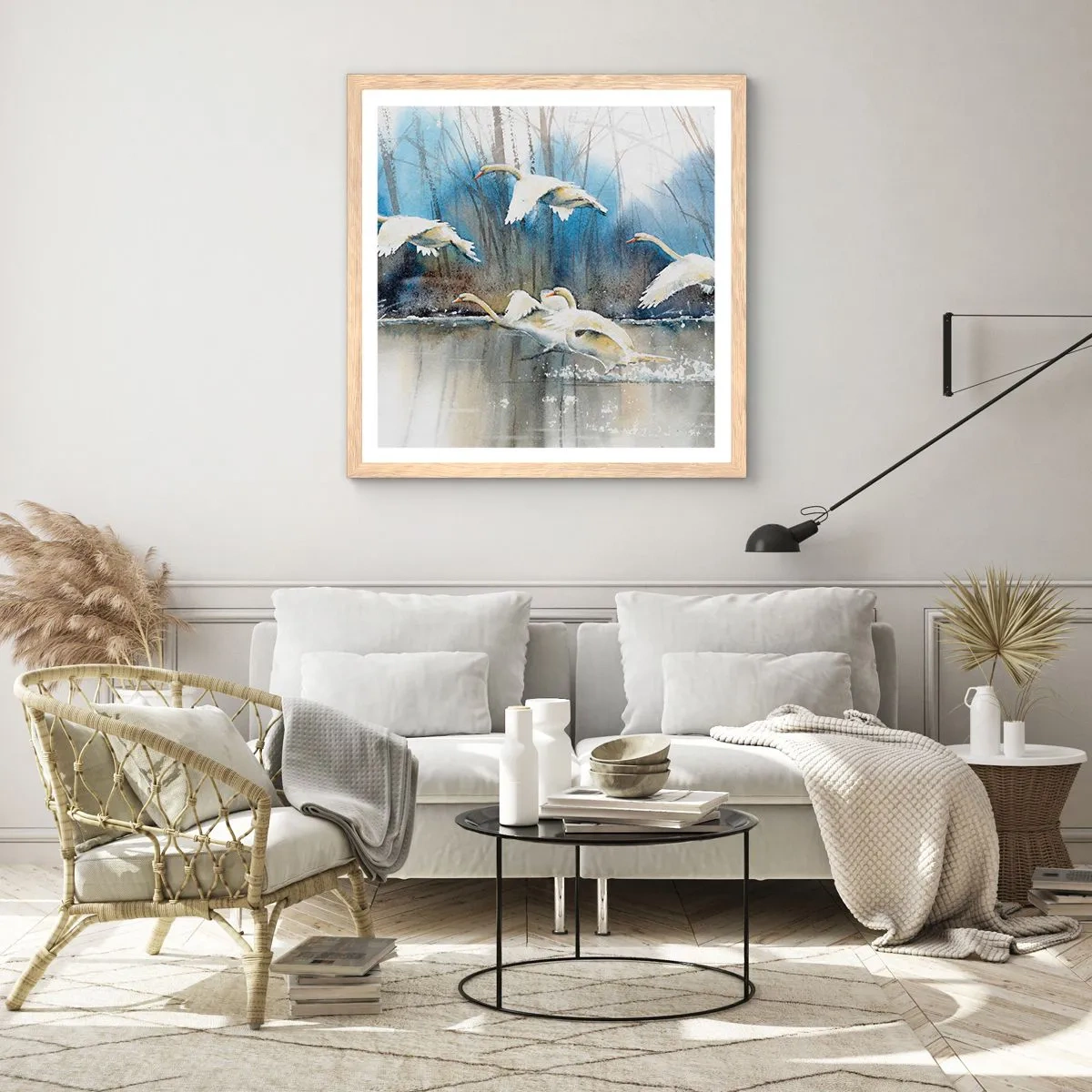 Póster en marco roble claro - Como en un cuento de cisnes salvajes - 60x60 cm
