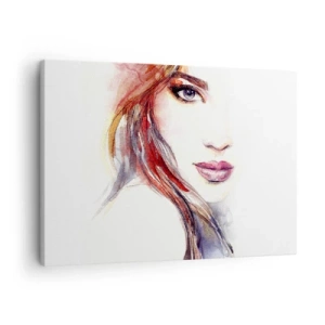 Cuadro sobre lienzo - Impresión de Imagen - Una sutil acuarela del rostro de una mujer con una mirada expresiva. - 70x50cm - Sígueme - Decoración de pared moderna para salón y dormitorio ARTTOR