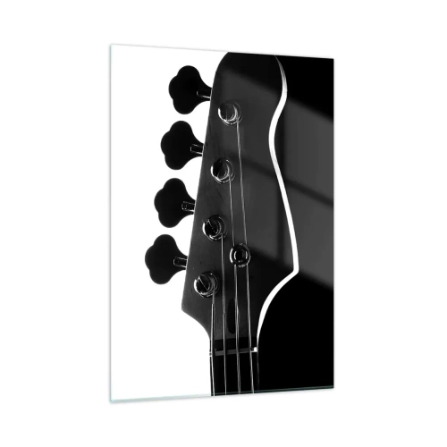 Cuadro sobre vidrio - Impresiones sobre Vidrio - Clavijero de bajo en blanco y negro con sombra - 50x70cm - Silencio musical - Decoración de pared moderna para salón y dormitorio ARTTOR