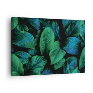 Cuadro sobre lienzo - Impresión de Imagen - Hojas verdes en estilo minimalista. - 70x50cm - En la multitud verde - Decoración de pared moderna para salón y dormitorio ARTTOR