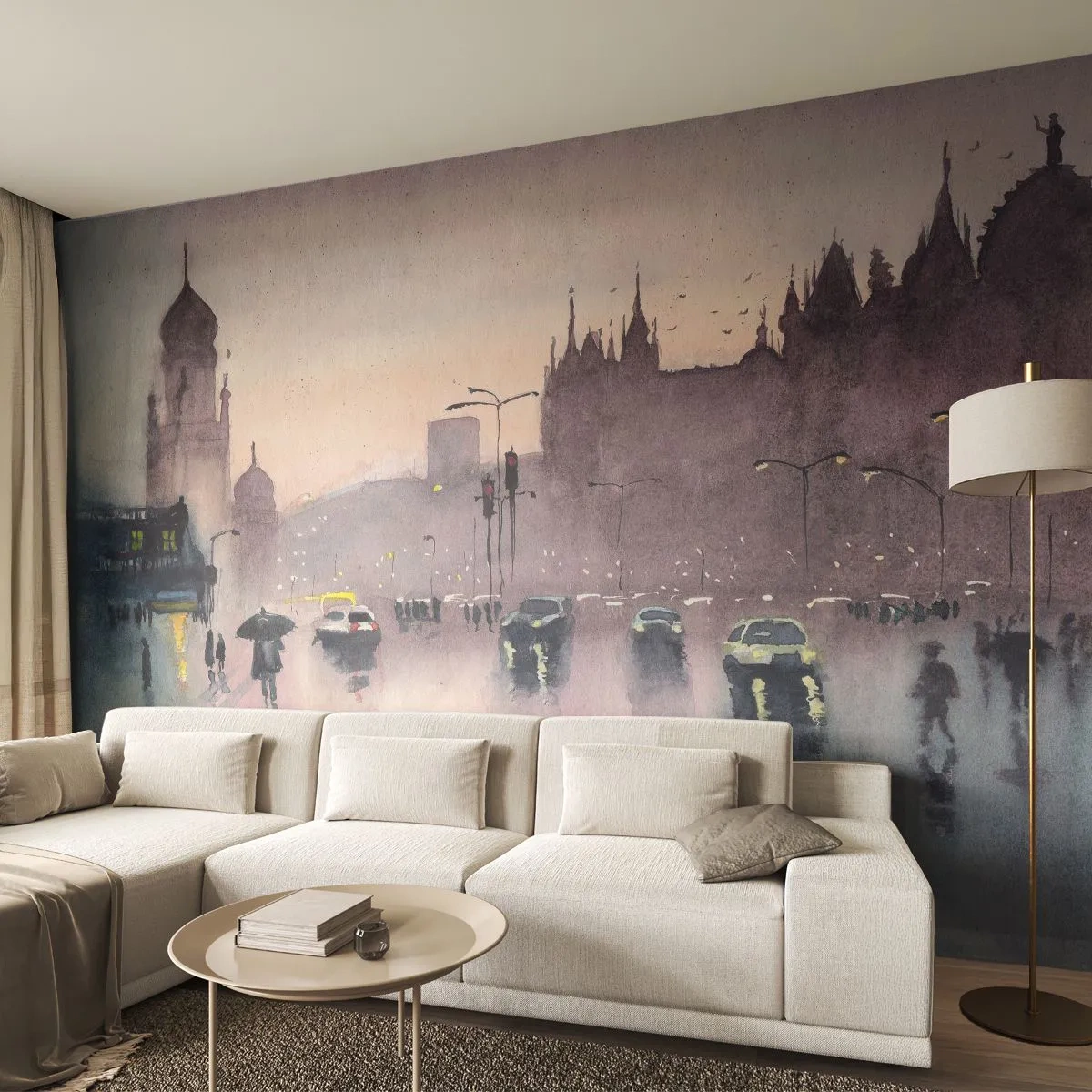 Fotomural Premium Sand - En una niebla lluviosa - Ciudad, Arquitectura, Monumentos - 100x70 cm