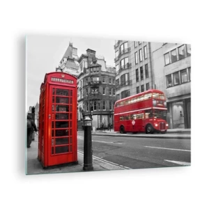 Cuadro sobre vidrio - Impresiones sobre Vidrio - Cabina telefónica roja y autobús en Londres - 70x50cm - El más rojo de Europa - Decoración de pared moderna para salón y dormitorio ARTTOR