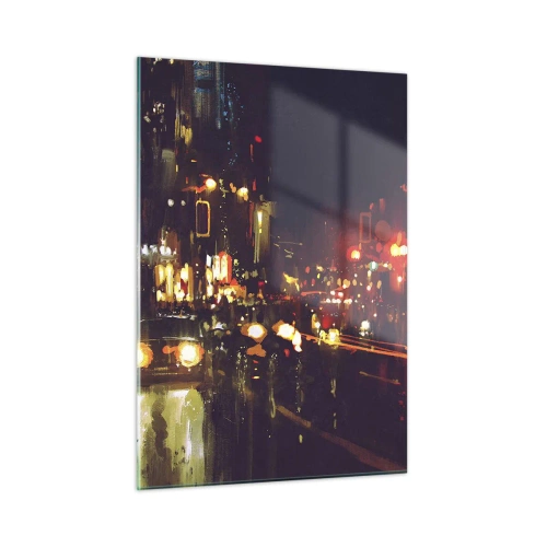 Cuadro sobre vidrio - Impresiones sobre Vidrio - Paisaje nocturno de la ciudad con coches y farolas - 50x70cm - Hundido en la luz de la noche - Decoración de pared moderna para salón y dormitorio ARTTOR