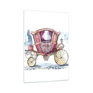 Cuadro sobre vidrio - Impresiones sobre Vidrio - Una elegante ilustración de un carruaje antiguo en colores pastel. - 70x100cm - ¿A la boda o al baile? - Decoración de pared moderna para salón y dormitorio ARTTOR