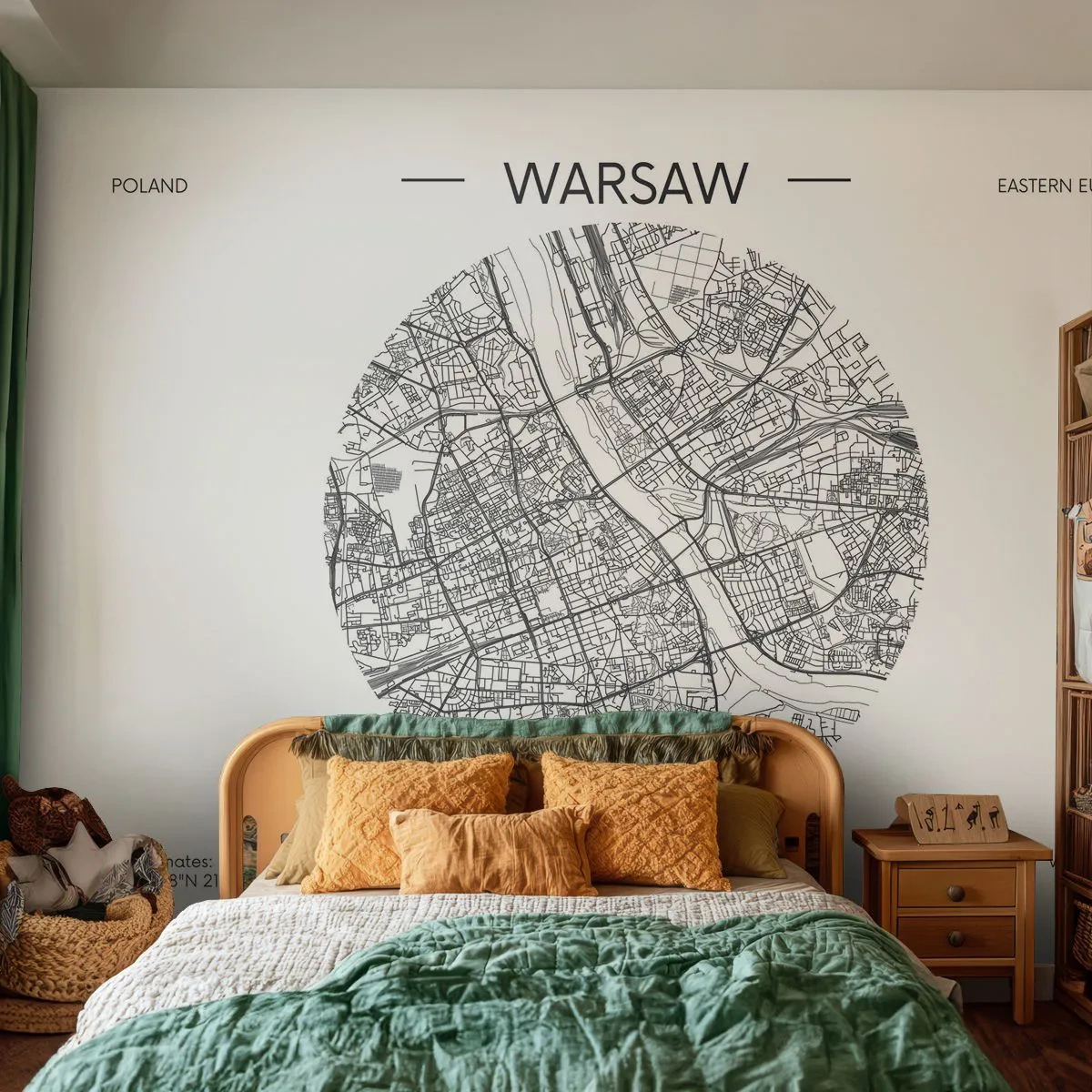 Fotomural Premium Sand - Anatomía de Varsovia - Mapa, Varsovia, Polonia - 100x70 cm