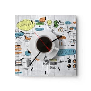 Reloj de pared - Reloj de vidrio - Una taza de café sobre el fondo de un dibujo conceptual. - 30x30cm - Tiempo de descanso - Decoración de pared moderna para salón y dormitorio ARTTOR
