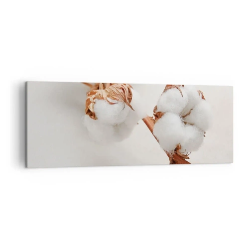 Cuadro sobre lienzo - Impresión de Imagen - Una ramita de algodón sobre un fondo sutil. - 140x50cm - Un suave tacto - Decoración de pared moderna para salón y dormitorio ARTTOR