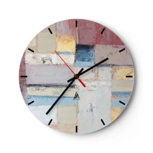 Reloj de pared - Reloj de vidrio - Composición geométrica abstracta en colores pastel - 30x30cm - La tranquilidad de la geometría - Decoración de pared moderna para salón, cocina y dormitorio ARTTOR