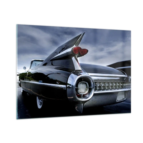 Cuadro sobre vidrio - Impresiones sobre Vidrio - Luces traseras elegantes de coche clásico en pintura negra brillante - 100x70cm - ¡Por eso es hermoso! - Decoración de pared moderna para salón y dormitorio ARTTOR