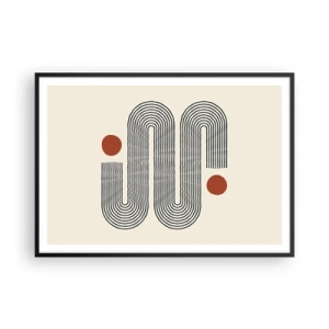 Póster en marco negro - Patrón geométrico con líneas y círculos naranjas. - 100x70cm - De principio a fin - Decoración de pared moderna para salón y dormitorio ARTTOR