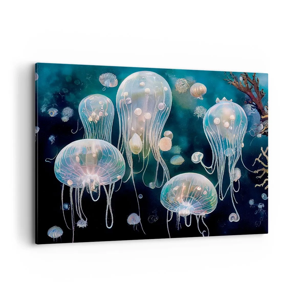 Cuadro sobre lienzo - Impresión de Imagen - Delicadas medusas en el mundo submarino - 100x70cm - Globos submarinos - Decoración de pared moderna para salón y dormitorio ARTTOR
