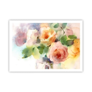 Póster - Delicadas rosas estilo acuarela sobre un fondo claro. - 100x70cm - Delicado como una acuarela - Decoración de pared moderna para salón y dormitorio ARTTOR