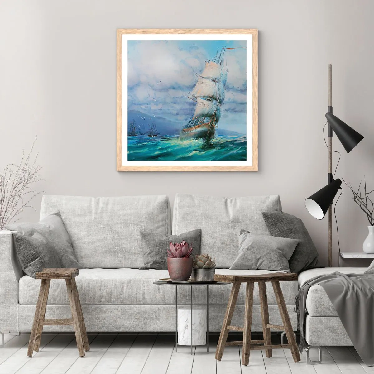 Póster en marco roble claro - Viento en popa - 40x40 cm