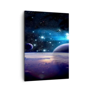 Cuadro sobre lienzo - Impresión de Imagen - Una vista del espacio exterior con planetas y estrellas. - 50x70cm - ¿Sigues solo? - Decoración de pared moderna para salón y dormitorio ARTTOR