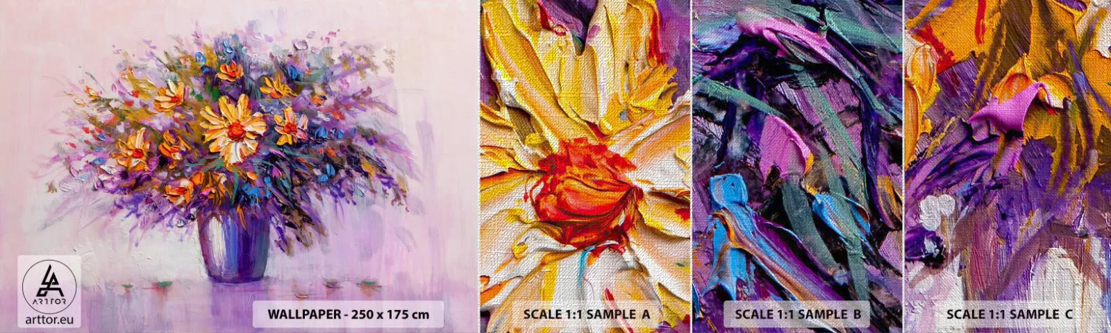 Muestra de fotomural Premium Canvas - Huele dulce, parece dulce - Flores en un florero, Pedazo, Ramo de flores - 100x30 cm