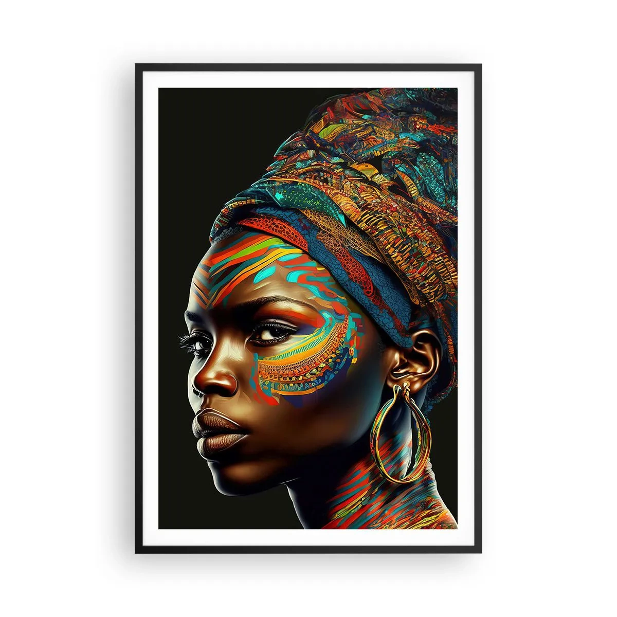 Póster en marco negro - Reina africana - 70x100 cm