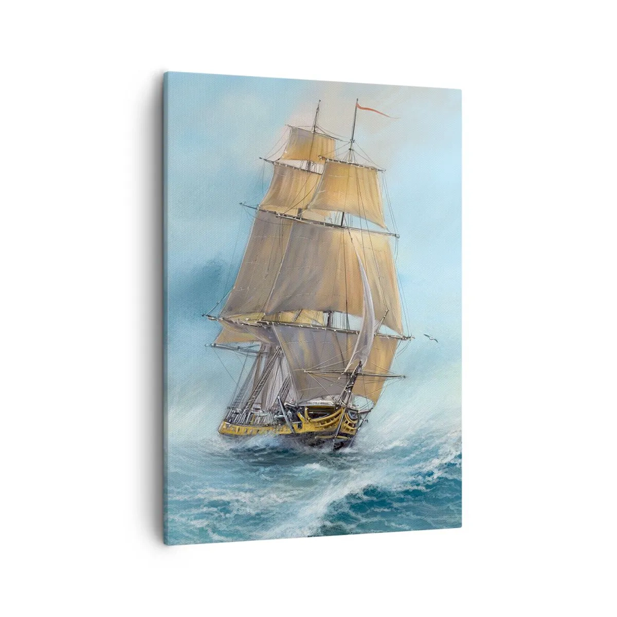 Cuadro sobre lienzo - Impresión de Imagen - Un velero en un mar tempestuoso - 50x70cm - Surcando las olas - Decoración de pared moderna para salón y dormitorio ARTTOR