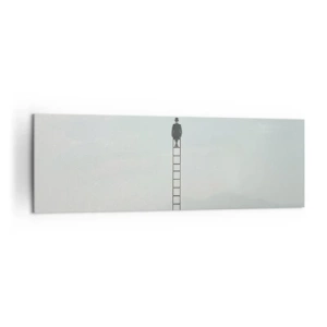 Cuadro sobre lienzo - Impresión de Imagen - Un hombre en una escalera que sube hacia el cielo. - 160x50cm - Hacia lo más alto - Decoración de pared moderna para salón y dormitorio ARTTOR