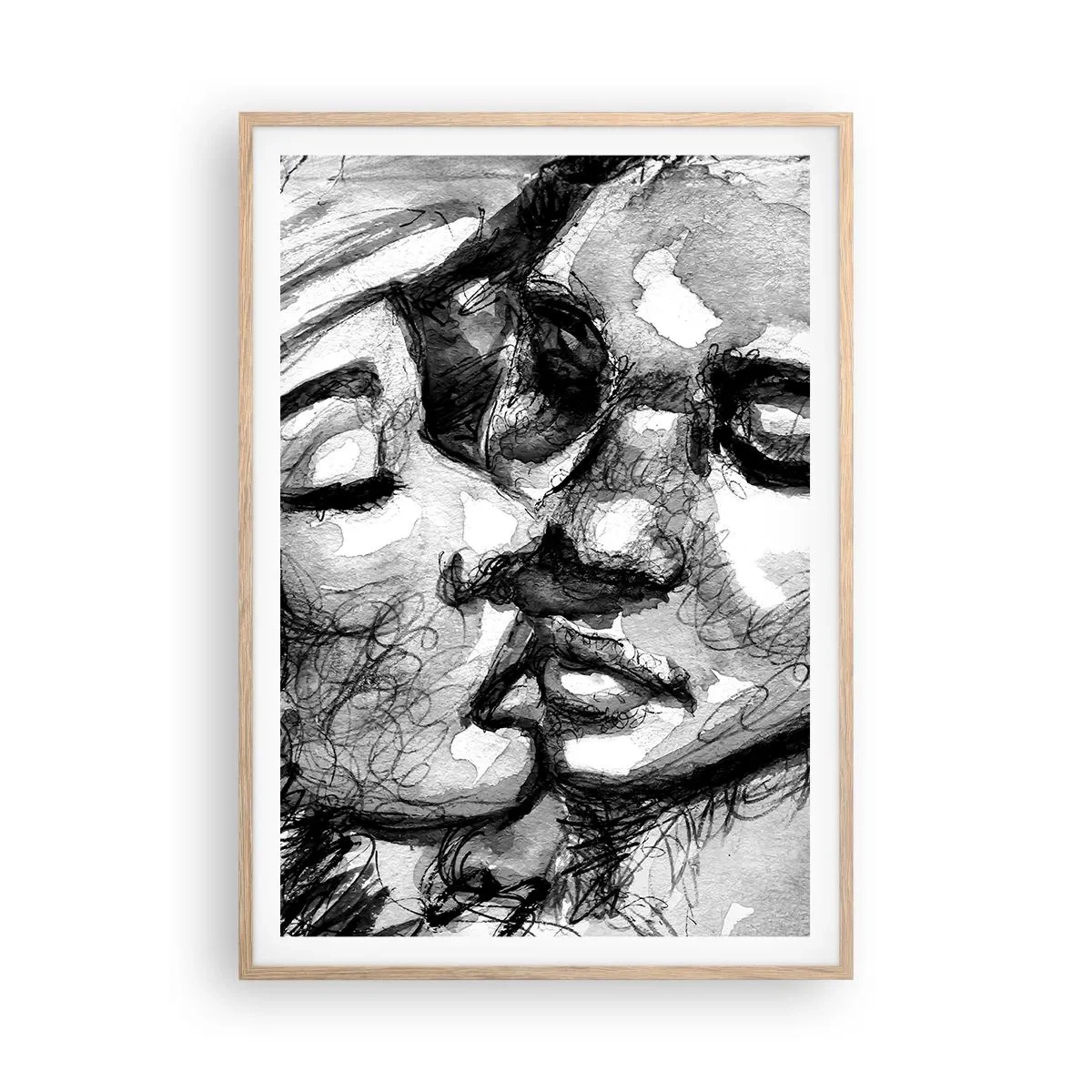 Póster en marco roble claro - Un momento tierno - 70x100 cm