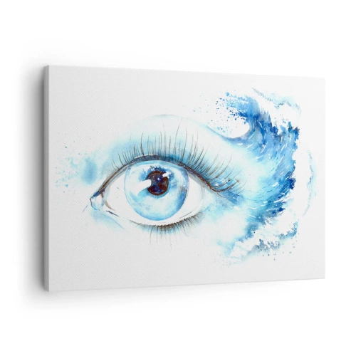 Cuadro sobre lienzo - Impresión de Imagen - Acuarela artística de un ojo con una onda dinámica. - 70x50cm - Sumérgete en el azul de tu mirada - Decoración de pared moderna para salón y dormitorio ARTTOR