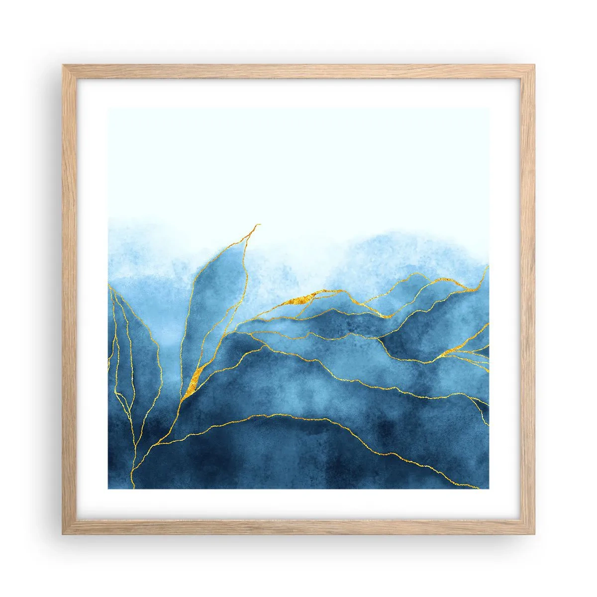 Póster en marco roble claro - Oro y azul - 50x50 cm