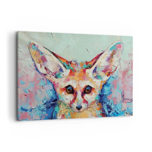 Cuadro sobre lienzo - Impresión de Imagen - Un retrato colorido de un zorro fennec en el estilo de pintura expresiva. - 100x70cm - Mirada penetrante - Decoración de pared moderna para salón y dormitorio ARTTOR