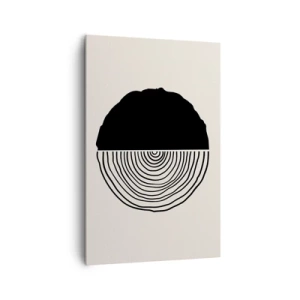 Cuadro sobre lienzo - Impresión de Imagen - Un motivo abstracto en blanco y negro inspirado en una sección transversal de madera con una división geométrica. - 80x120cm - Mitad y mitad - Decoración de pared moderna para salón y dormitorio ARTTOR