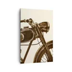 Cuadro sobre lienzo - Impresión de Imagen - Una motocicleta retro vintage sobre un fondo claro. - 80x120cm - Añoranza de los clásicos - Decoración de pared moderna para salón y dormitorio ARTTOR