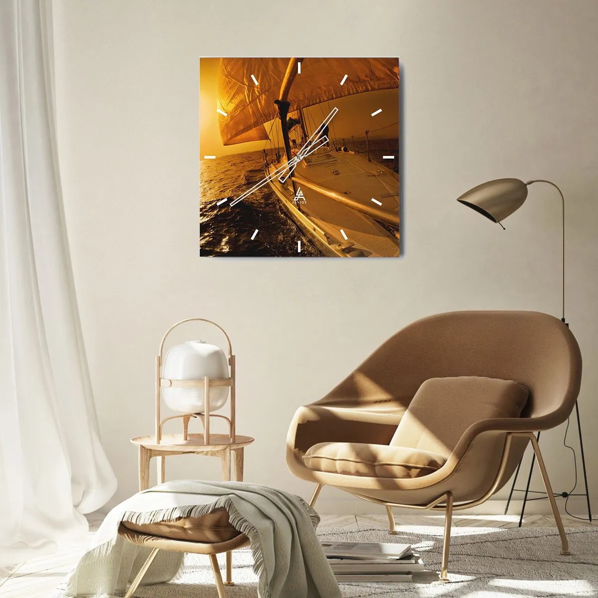 Reloj de pared - Reloj de vidrio - Atardecer dorado tras un día multicolor - 40x40 cm