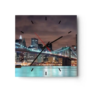 Reloj de pared - Reloj de vidrio - El puente iluminado por la noche con el panorama de la ciudad moderna como telón de fondo. - 30x30cm - Las luces de la gran ciudad - Decoración de pared moderna para salón y dormitorio ARTTOR