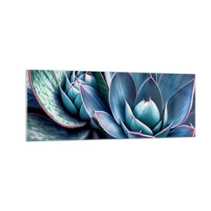 Cuadro sobre vidrio - Impresiones sobre Vidrio - Agave en tonos azules y verdes con acentos rosados. - 140x50cm - Fuerza vital - Decoración de pared moderna para salón y dormitorio ARTTOR