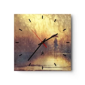 Reloj de pared - Reloj de vidrio - Una figura con un paraguas en un paisaje brumoso lleno de reflejos. - 30x30cm - Siento que alguien me mira - Decoración de pared moderna para salón y dormitorio ARTTOR