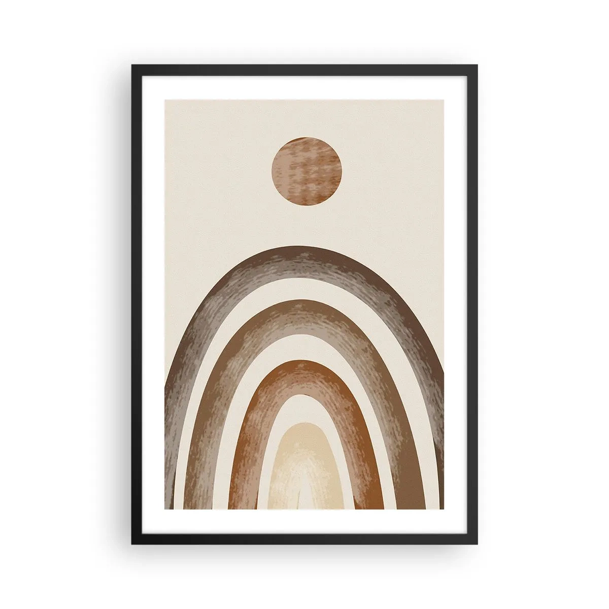 Póster en marco negro - Motivo abstracto de arcos y sol en tonos tierra. - 50x70cm - En otro mundo - Decoración de pared moderna para salón y dormitorio ARTTOR