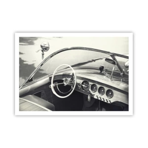 Póster - Interior de coche clásico en estilo monocromático. - 100x70cm - Tiempo para los ricos - Decoración de pared moderna para salón y dormitorio ARTTOR