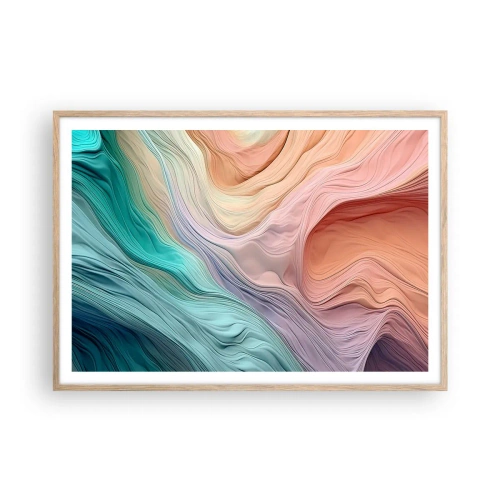 Póster en marco roble claro - Ola arco iris - 100x70 cm