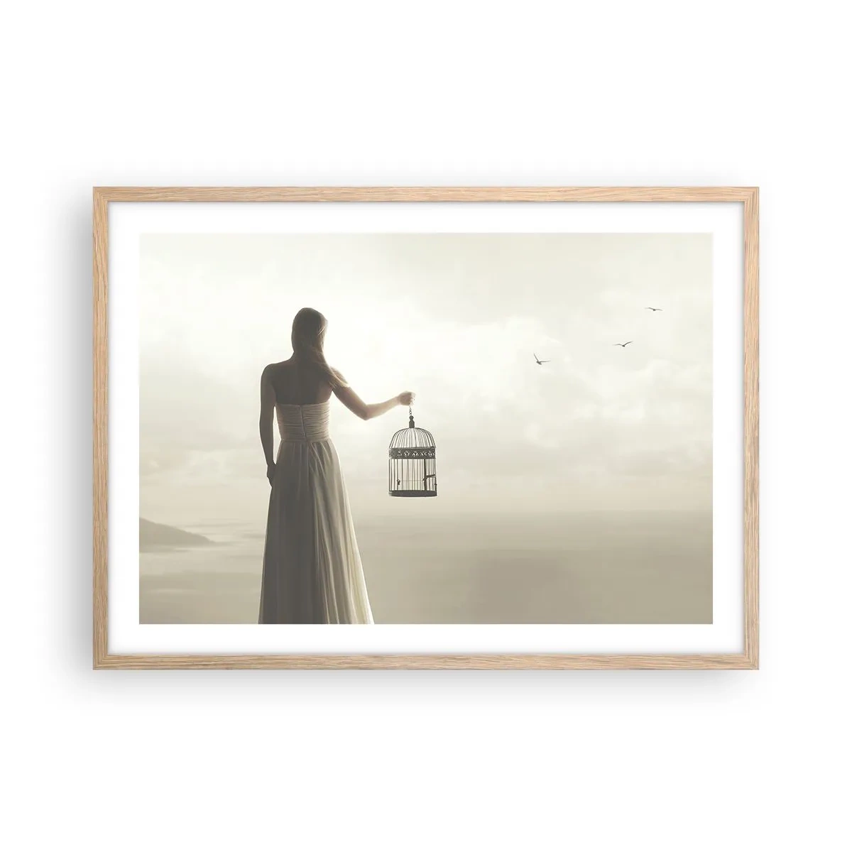 Póster en marco roble claro - Sé libre - 70x50 cm