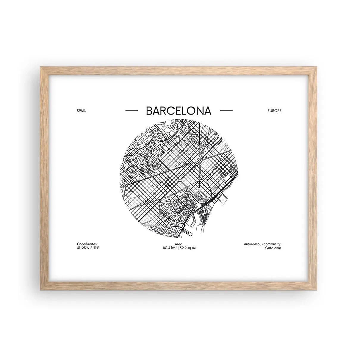Póster en marco roble claro - Anatomía de Barcelona - 50x40 cm