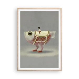 Póster en marco roble claro - Jinete del pescado - 70x100 cm