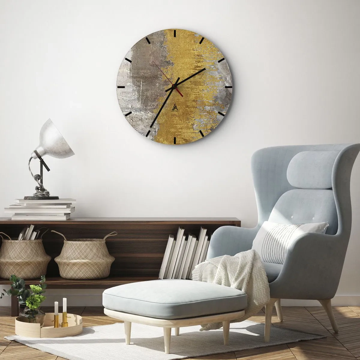 Reloj de pared - Reloj de vidrio - Textura gris dorada en estilo abstracto. - 30x30cm - Una ráfaga dorada - Decoración de pared moderna para salón, cocina y dormitorio ARTTOR