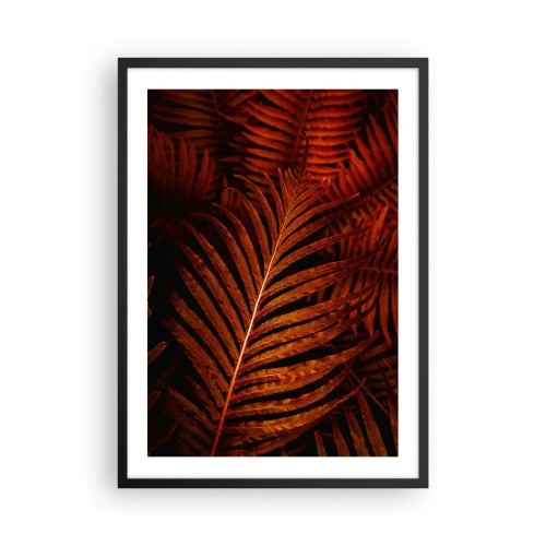 Póster en marco negro - Hojas de palma rojas en iluminación artística. - 50x70cm - Las brasas de la vida - Decoración de pared moderna para salón y dormitorio ARTTOR