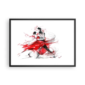 Póster en marco negro - Bailarines en un baile dinámico con acentos rojos. - 70x50cm - El tango: el ritmo de la pasión - Decoración de pared moderna para salón y dormitorio ARTTOR