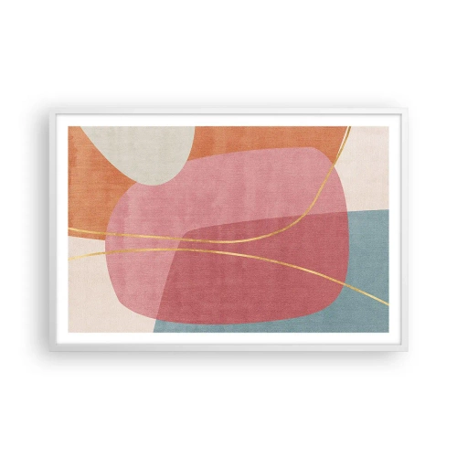 Póster en marco blanco - Composición en pastel con hilos de oro - 91x61 cm