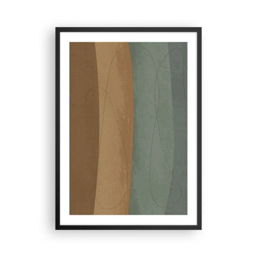 Póster en marco negro - Líneas orgánicas sobre fondos terrosos y verdes. - 50x70cm - Composición horizontal - Decoración de pared moderna para salón y dormitorio ARTTOR
