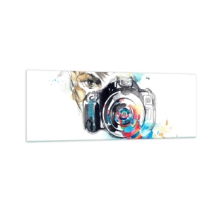 Cuadro sobre vidrio - Impresiones sobre Vidrio - Cámara de acuarela con detalles coloridos. - 140x50cm - En el objetivo - Decoración de pared moderna para salón y dormitorio ARTTOR