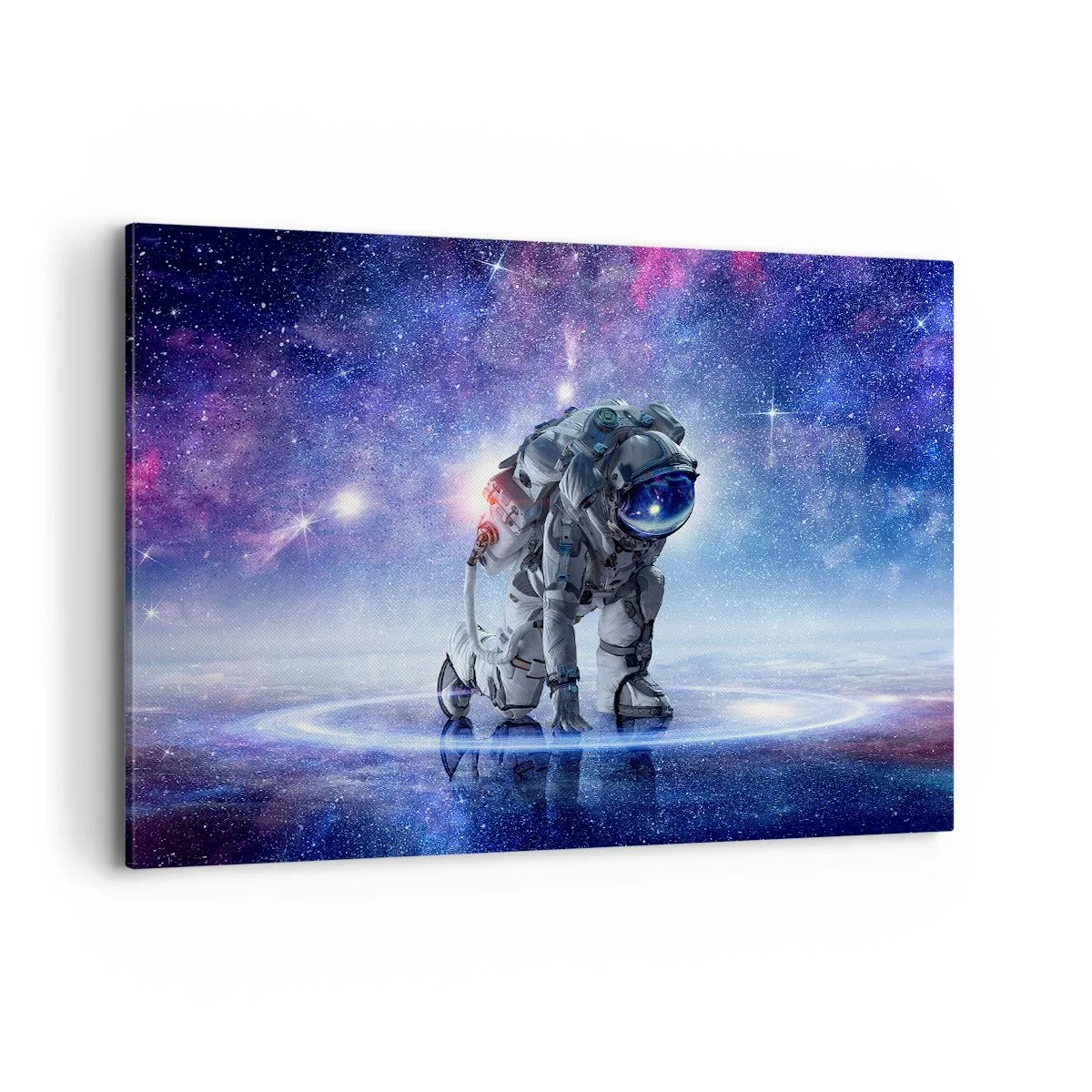Cuadro sobre lienzo - Impresión de Imagen - Astronauta en un paisaje galáctico - 120x80cm - Cielo estrellado sobre mí - Decoración de pared moderna para salón y dormitorio ARTTOR