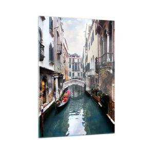 Cuadro sobre vidrio - Impresiones sobre Vidrio - Un canal veneciano con una góndola rodeada de edificios históricos. - 50x70cm - Paisaje veneciano con góndola y puente - Decoración de pared moderna para salón y dormitorio ARTTOR