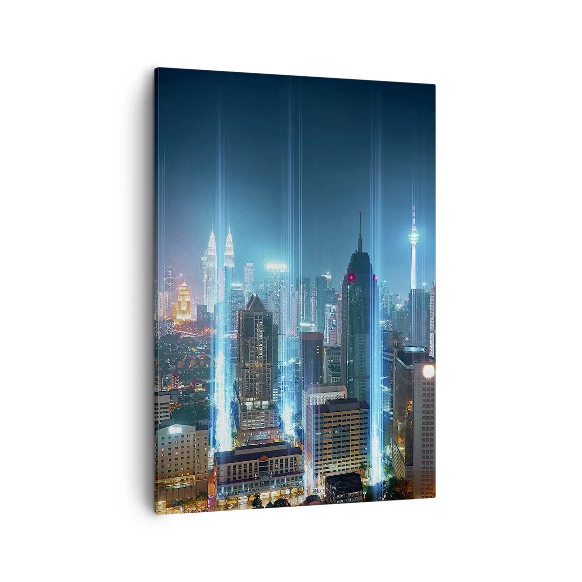 Cuadro sobre lienzo - Impresión de Imagen - Una ciudad moderna de noche con acentos de iluminación futuristas. - 50x70cm - De Berlín al cielo - Decoración de pared moderna para salón y dormitorio ARTTOR